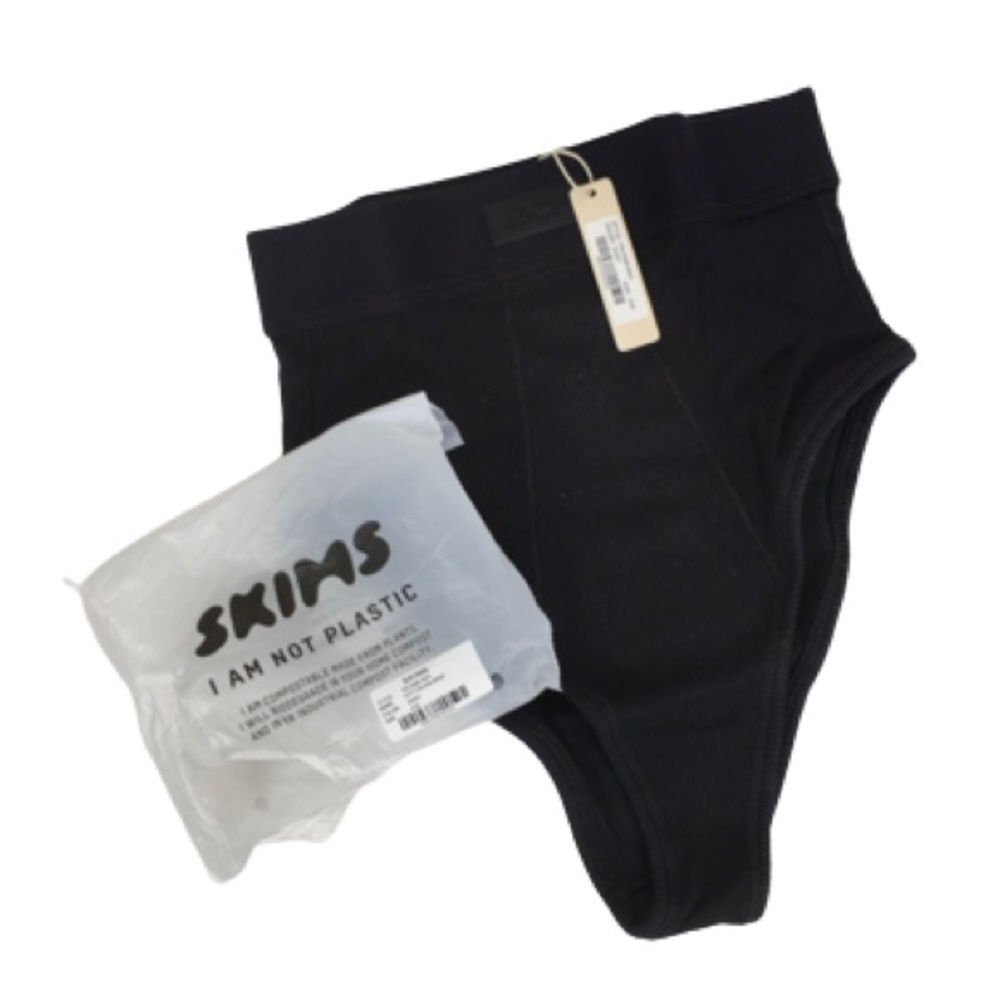 Skims Women’s Cotton Rib Briefs Soft Lounge Sleepwear Scoot Black New With Tags